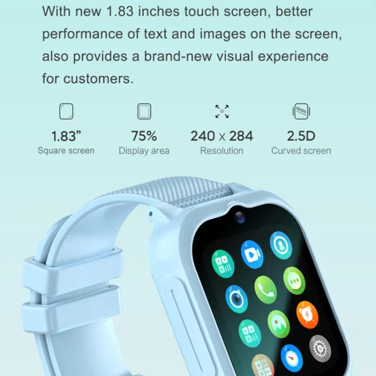 Montre connectée 4G pour enfants K26H avec écran tactile de 1,83 pouce, caméra frontale, fonction SOS et géolocalisation GPS.