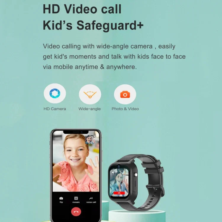 Montre connectée 4G pour enfants K26H avec écran tactile de 1,83 pouce, caméra frontale, fonction SOS et géolocalisation GPS.