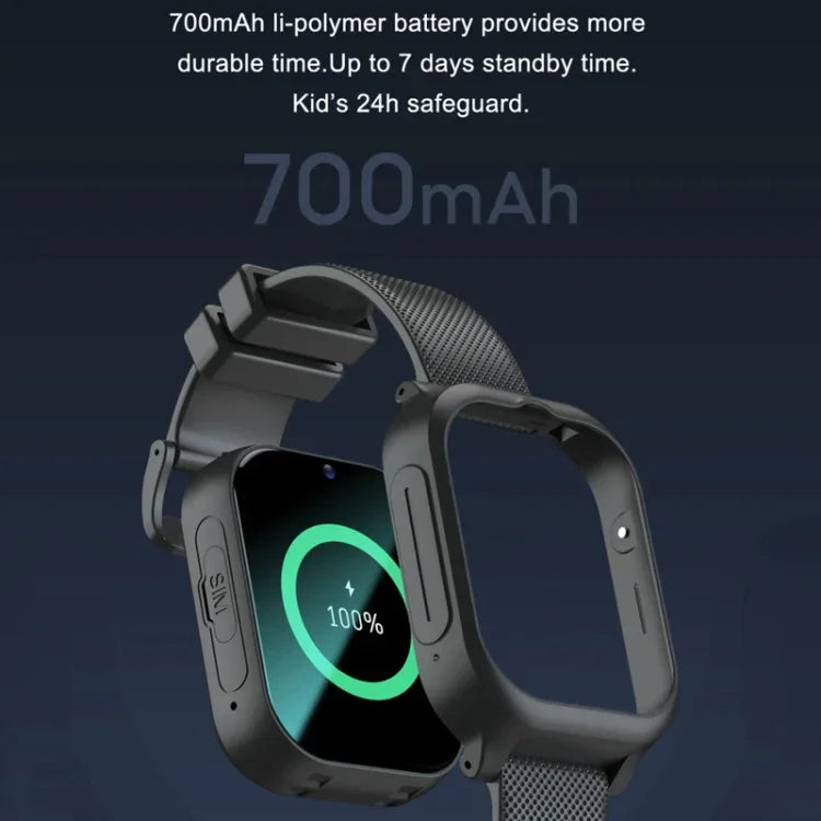 Montre connectée 4G pour enfants K26H avec écran tactile de 1,83 pouce, caméra frontale, fonction SOS et géolocalisation GPS.