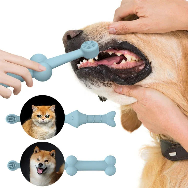 Lot de 2 brosses à dents en silicone pour chats et chiens, outil de soin bucco-dentaire pour animaux de compagnie