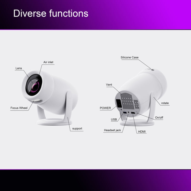 Projecteur intelligent portable HY400 système Android 12.0, prise US, prise EU, prise UK, prise AU