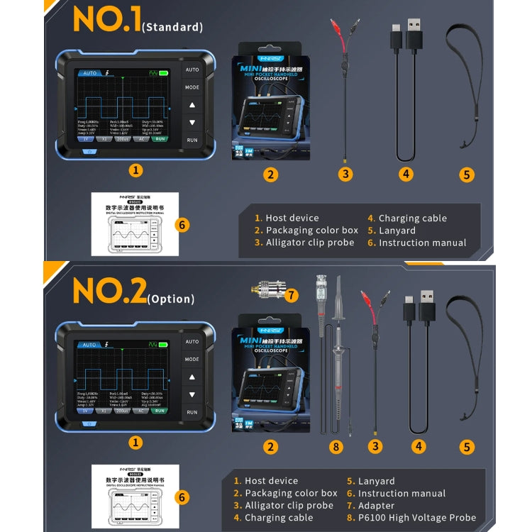 Oscilloscope numérique portable 2 en 1 FNIRSI générateur de signaux, standard, mise à jour
