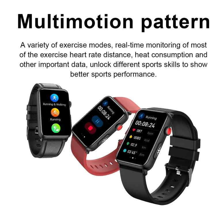 Montre connectée, Bague, ECG, Température, Fréquence cardiaque, Pression artérielle, Santé, Appel Bluetooth, Silicone noir, Silicone rouge, Silicone bleu, Cuir noir, Cuir marron