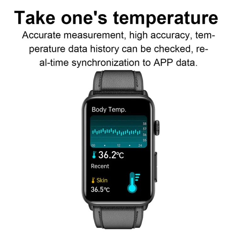 Montre connectée, Bague, ECG, Température, Fréquence cardiaque, Pression artérielle, Santé, Appel Bluetooth, Silicone noir, Silicone rouge, Silicone bleu, Cuir noir, Cuir marron