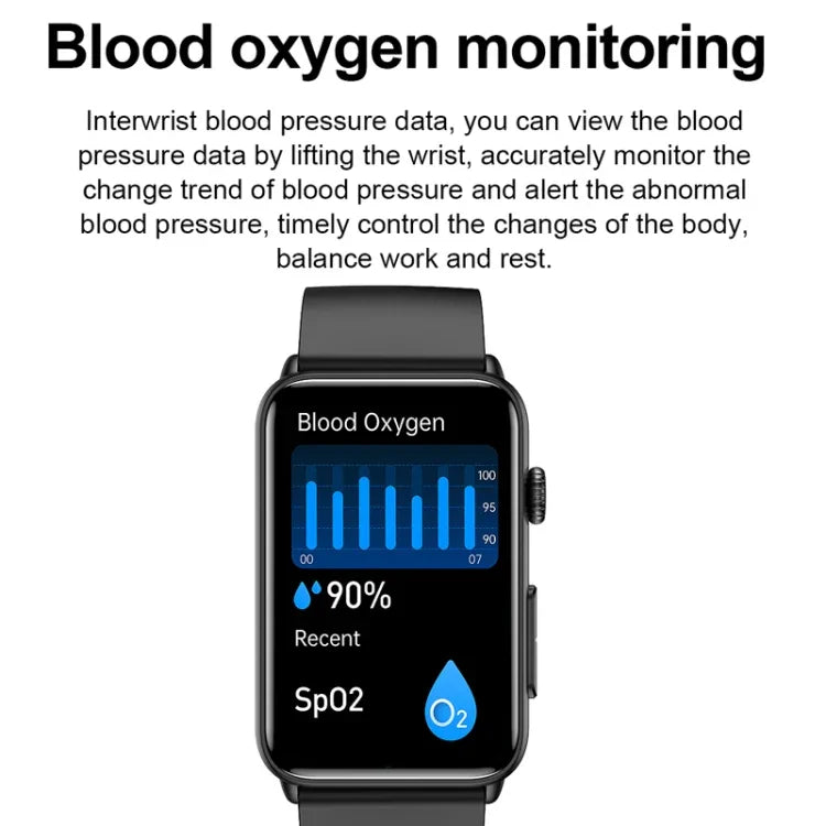 Montre connectée, Bague, ECG, Température, Fréquence cardiaque, Pression artérielle, Santé, Appel Bluetooth, Silicone noir, Silicone rouge, Silicone bleu, Cuir noir, Cuir marron