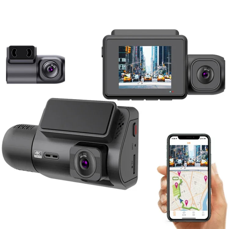 Enregistreur voiture 3 canaux M700A 4K UHD Avant+1080P Intérieur+2K Arrière+GPS+WIFI Caméra de tableau de bord, M700A