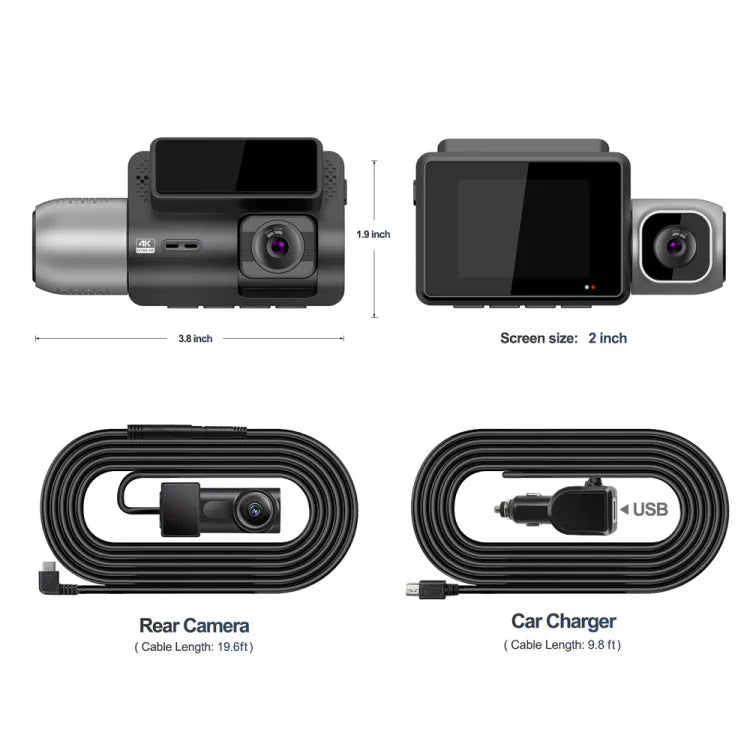 Enregistreur voiture 3 canaux M700A 4K UHD Avant+1080P Intérieur+2K Arrière+GPS+WIFI Caméra de tableau de bord, M700A