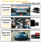 Enregistreur voiture 3 canaux M700A 4K UHD Avant+1080P Intérieur+2K Arrière+GPS+WIFI Caméra de tableau de bord, M700A