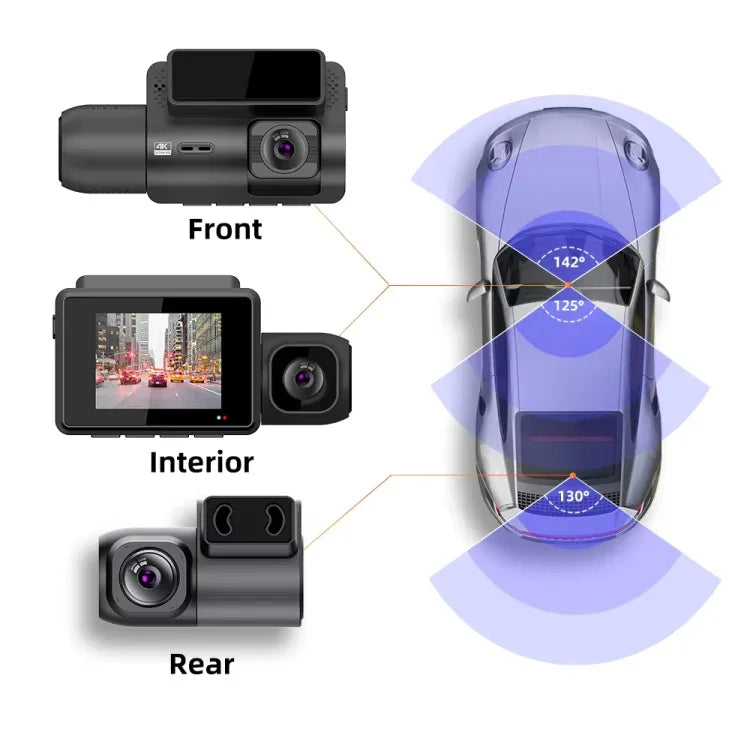 Enregistreur voiture 3 canaux M700A 4K UHD Avant+1080P Intérieur+2K Arrière+GPS+WIFI Caméra de tableau de bord, M700A
