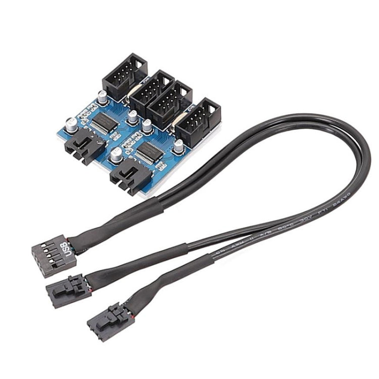 Câble d'extension 1 vers 4 USB2.0 9 broches pour carte mère avec puce supportant plusieurs interfaces pour usage partagé, 1 vers 4