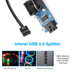 Câble d'extension 1 vers 2 USB2.0 9 broches pour carte mère avec puce supportant plusieurs interfaces pour usage partagé, 1 vers 2