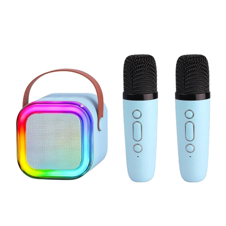 Karaoké sans fil portable extérieur pour la maison avec microphone intégré pour téléphone portable, enceinte intelligente avec double micro bleue