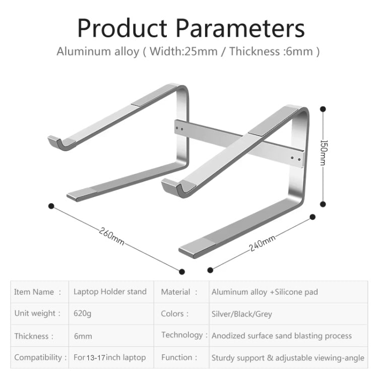 Support d'ordinateur portable de bureau en alliage d'aluminium, rehaussé pour une meilleure dissipation thermique, pour ordinateurs portables de 13 à 17 pouces