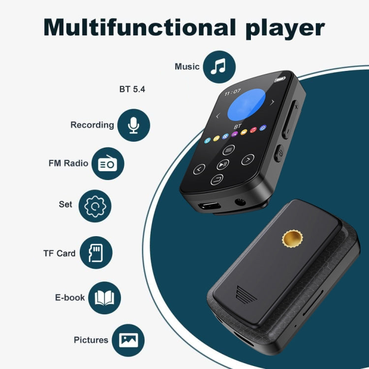 Lecteur MP3 Bluetooth musique HIFI sport clip écran tactile MP4, sans carte TF, 8GB, 16GB, 32GB, 64GB, 128GB
