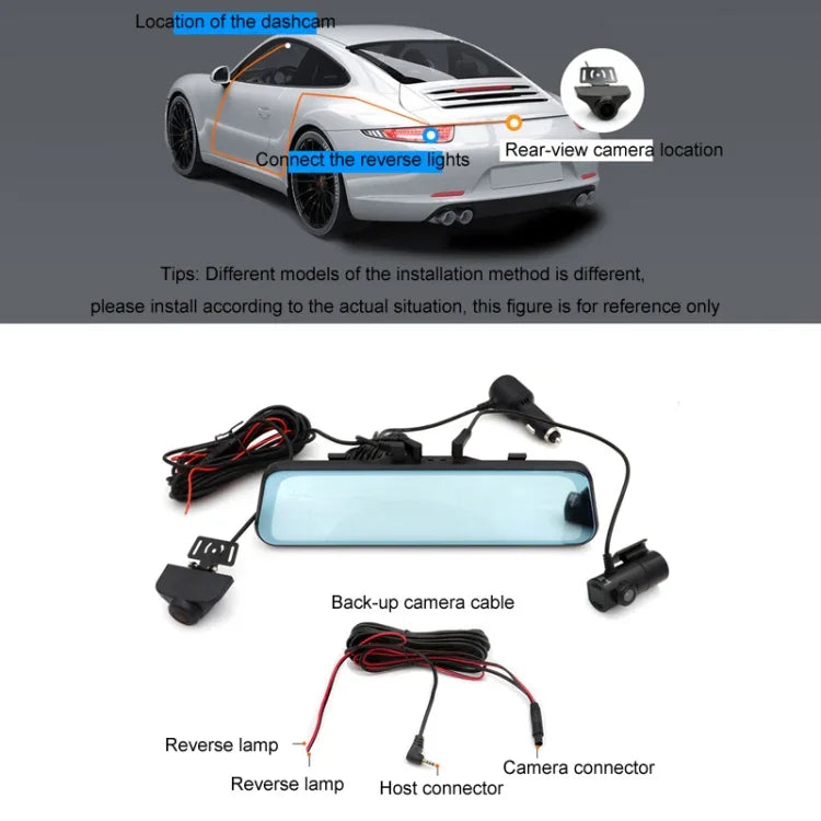 Enregistreur de conduite triple caméra HD WIFI interconnecté, avec GPS, interconnexion WIFI, avec système d'angle mort droit