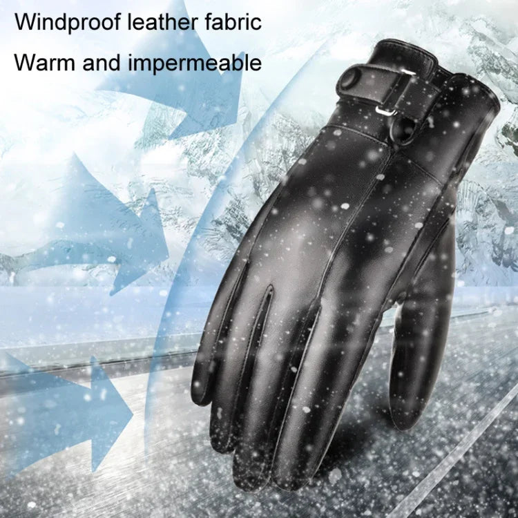 Gants en cuir PU velours chaud pour homme, pour l'automne-hiver, pour la conduite, gants d'écran tactile, taille unique