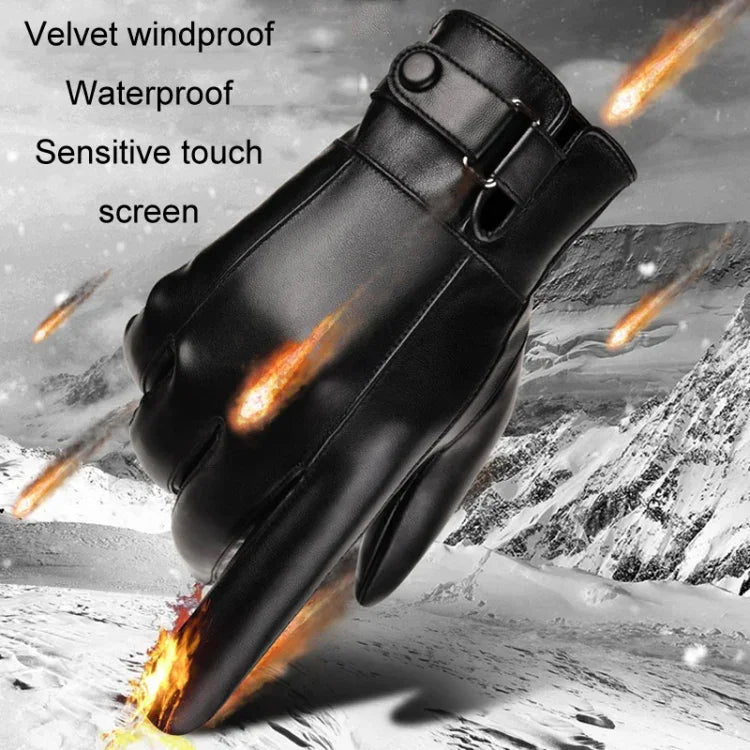 Gants en cuir PU velours chaud pour homme, pour l'automne-hiver, pour la conduite, gants d'écran tactile, taille unique