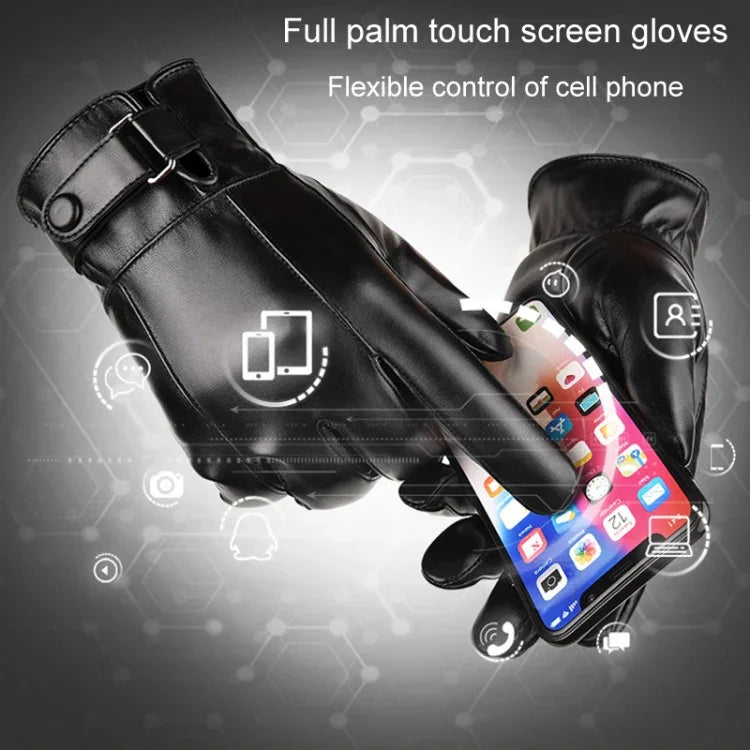 Gants en cuir PU velours chaud pour homme, pour l'automne-hiver, pour la conduite, gants d'écran tactile, taille unique