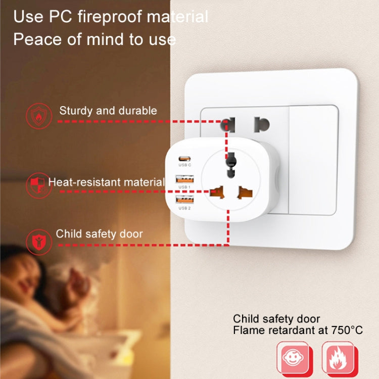 Prise adaptateur universelle 2USB+Type-C prise intelligente, prise UK, prise US, prise EU
