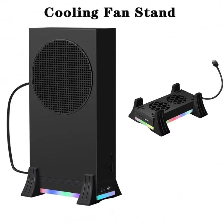 Ventilateur de refroidissement pour console Xbox Series S avec bande LED intégrée, blanc et noir.
