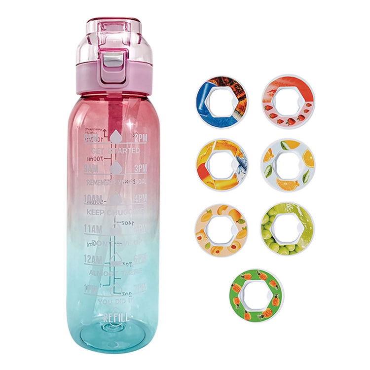 Bouteille d'eau fruitée grande capacité 1000 ml avec 7 anneaux aromatisants, paille, tasse à boire, tasse à eau aromatisée Tritan