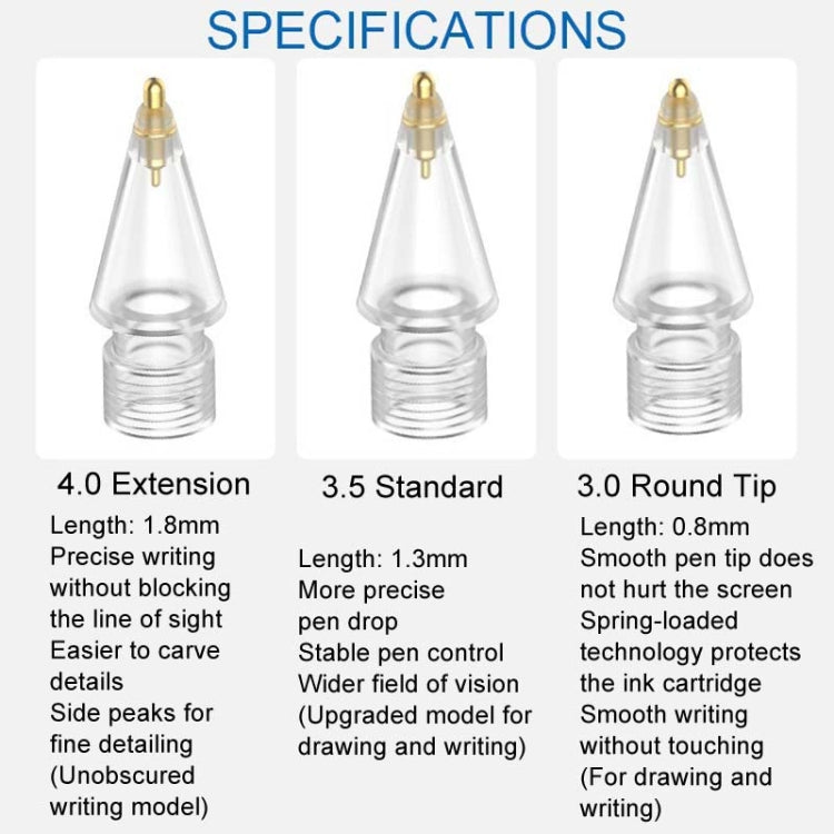 For Apple Pencil Series Replacement Nibs Modified Nibs, 4.0 Extended White Shell Silver Tip, 3.5 Standard White Shell Silver Tip, 3.0 Round Head White Shell Silver Tip, 4.0 Extended White Shell Gold Tip, 3.5 Standard White Shell Gold Tip               ...