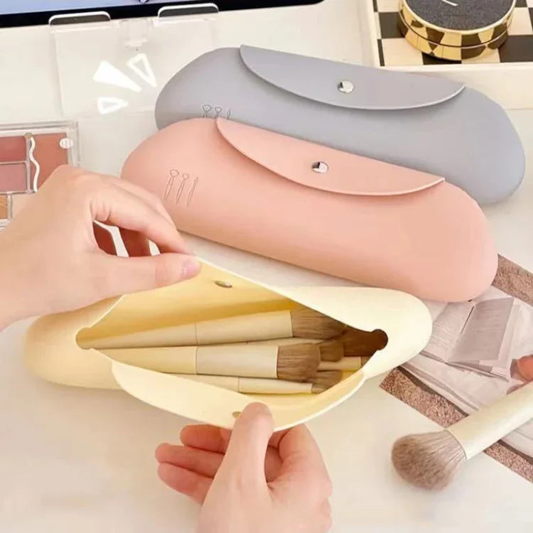 Trousse de Rangement de Pinceaux de Maquillage en Silicone, Sac de Voyage Portable, Grand Organisateur Cosmétique