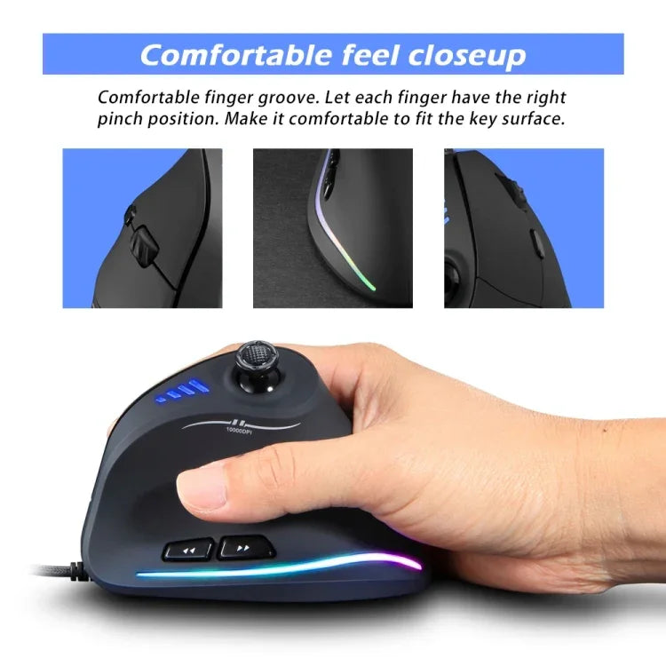 ZELOTES C18 Souris de Jeu Filaire Programmable Joystick Ergonomique à Prise Verticale 11 Boutons RGB, C18