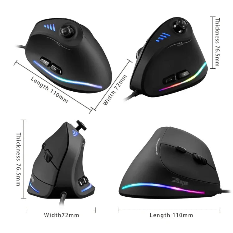 ZELOTES C18 Souris de Jeu Filaire Programmable Joystick Ergonomique à Prise Verticale 11 Boutons RGB, C18