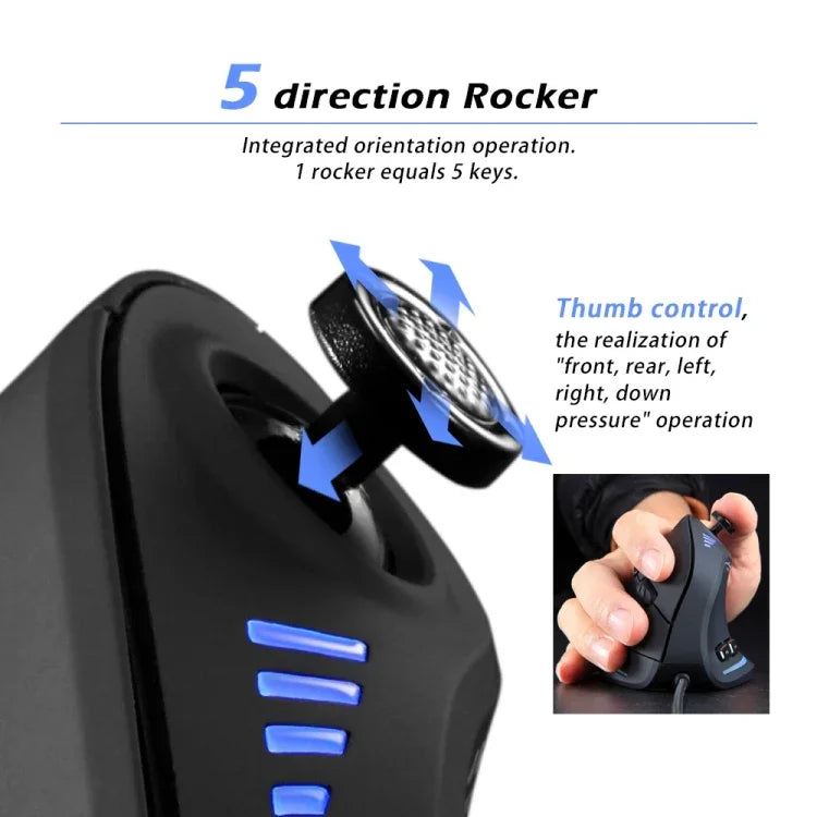 ZELOTES C18 Souris de Jeu Filaire Programmable Joystick Ergonomique à Prise Verticale 11 Boutons RGB, C18