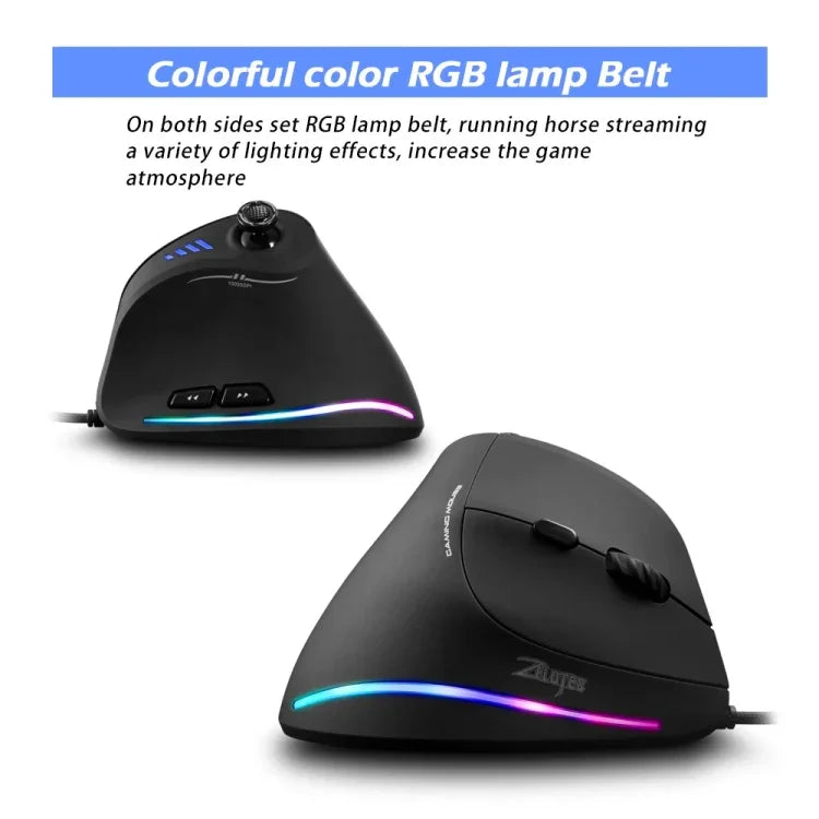 ZELOTES C18 Souris de Jeu Filaire Programmable Joystick Ergonomique à Prise Verticale 11 Boutons RGB, C18