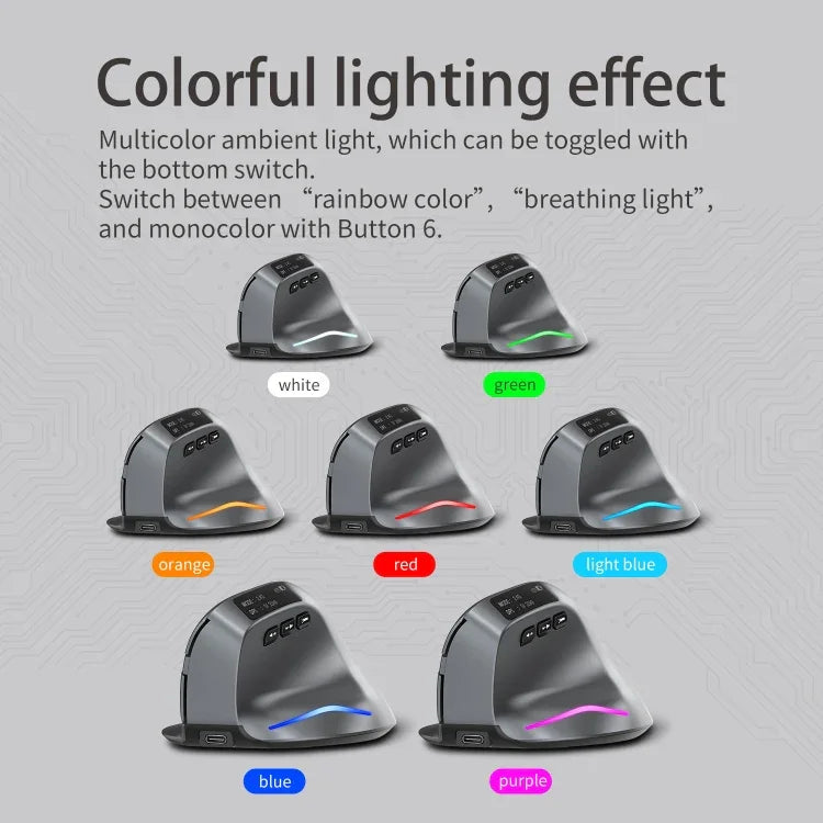 ZELOTES F-26C Souris Sans Fil à Prise Verticale Double Mode 2.4G+Bluetooth 8 Boutons avec Affichage LED, F-26C