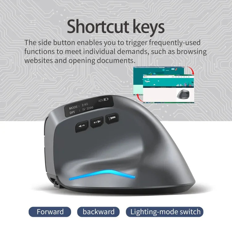 ZELOTES F-26C Souris Sans Fil à Prise Verticale Double Mode 2.4G+Bluetooth 8 Boutons avec Affichage LED, F-26C
