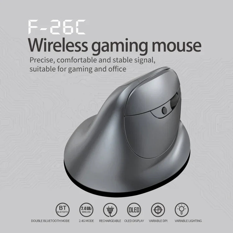 ZELOTES F-26C Souris Sans Fil à Prise Verticale Double Mode 2.4G+Bluetooth 8 Boutons avec Affichage LED, F-26C