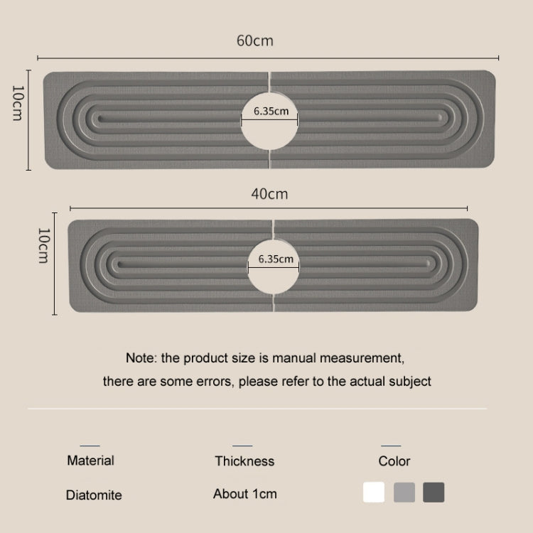 Tapis absorbant en diatomite à séchage rapide pour évier de cuisine et salle de bain, 40x10cm+10x10cm, 60x10cm+10x10cm