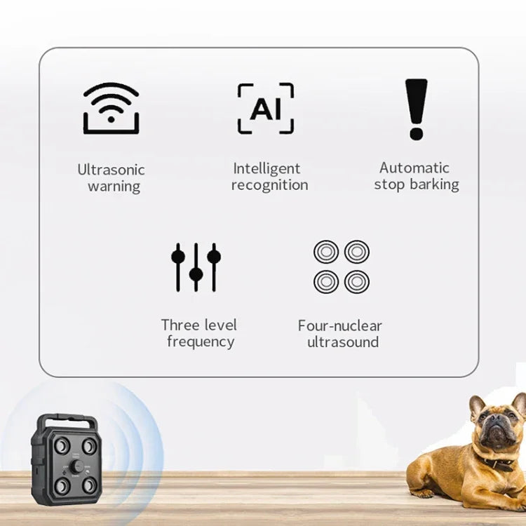 AI Intelligent Recognition Ultrasonic Bark Stopper Portable Dog Training Device Repellent, Black