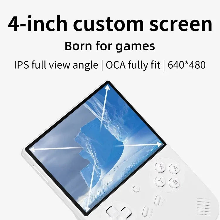 Console de jeu portable rétro ANBERNIC RG40XXV avec écran HD vertical, joystick et éclairage d'ambiance. Disponible en 64 Go, 64 Go + 128 Go et 64 Go + 256 Go.