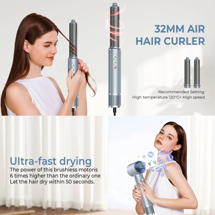 5 in 1 Hot Air Comb Automatic Curling Negative Ion Hair Dryer, Gray EU Plug, Gray UK Plug, Gray US Plug, Blue Gold US Plug, Black Gold EU Plug, Black Gold UK Plug