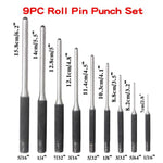 9-in-1 Heavy Duty Roll Pin Punch Set Round Punch Removal Tools, Canvas Packaging, with Hammer