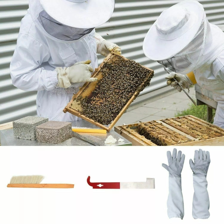 Ensemble Apiculture 4-en-1 Vêtement Anti-Abeilles + Grattoir + Brosse à Abeilles + Gants Anti-Abeilles