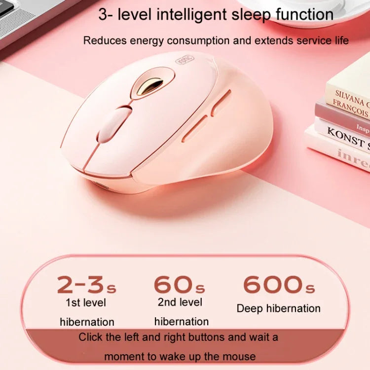 Inphic DR801 Souris Sans Fil 2.4G+Bluetooth 5.0/4.0 USB Tri-Mode Silencieuse Rechargeable pour Filles Bureau Maison Jeu