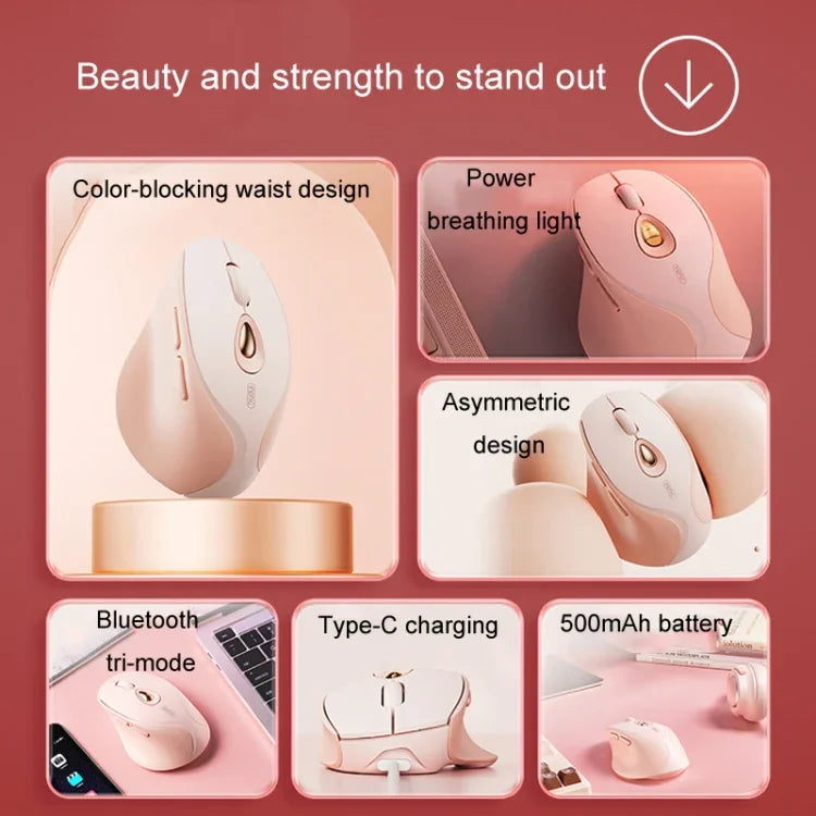 Inphic DR801 Souris Sans Fil 2.4G+Bluetooth 5.0/4.0 USB Tri-Mode Silencieuse Rechargeable pour Filles Bureau Maison Jeu
