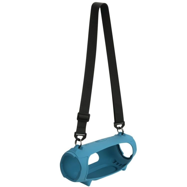 Pour étui en silicone pour enceinte JBL Charge 5 avec sac de transport à bandoulière, étui en silicone noir, étui en silicone bleu
