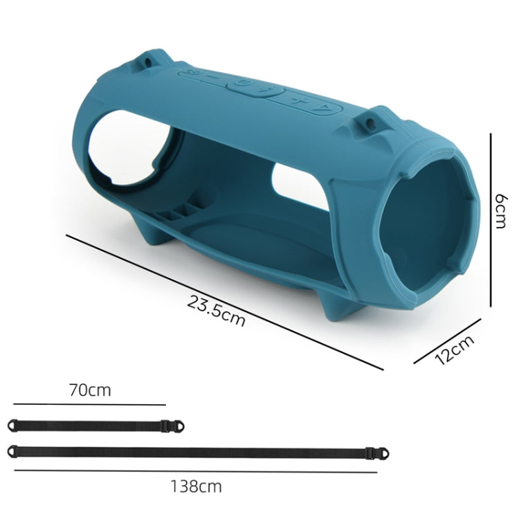 Pour étui en silicone pour enceinte JBL Charge 5 avec sac de transport à bandoulière, étui en silicone noir, étui en silicone bleu