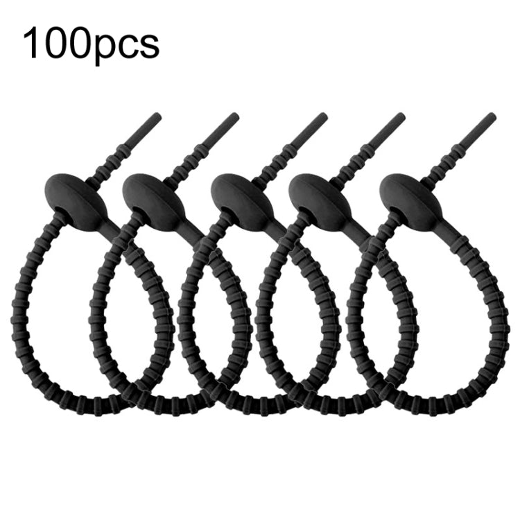 100 pcs / paquet Attaches en silicone multi-usages pour sacs alimentaires, organiseur enrouleur de câble, 15 cm noir, 15 cm blanc