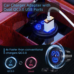 Kewig P22A 12-24V Vehicle Motorcycle Boat Modified Dual PD+QC3.0 3-Port Car Charger With Switch, With Terminal