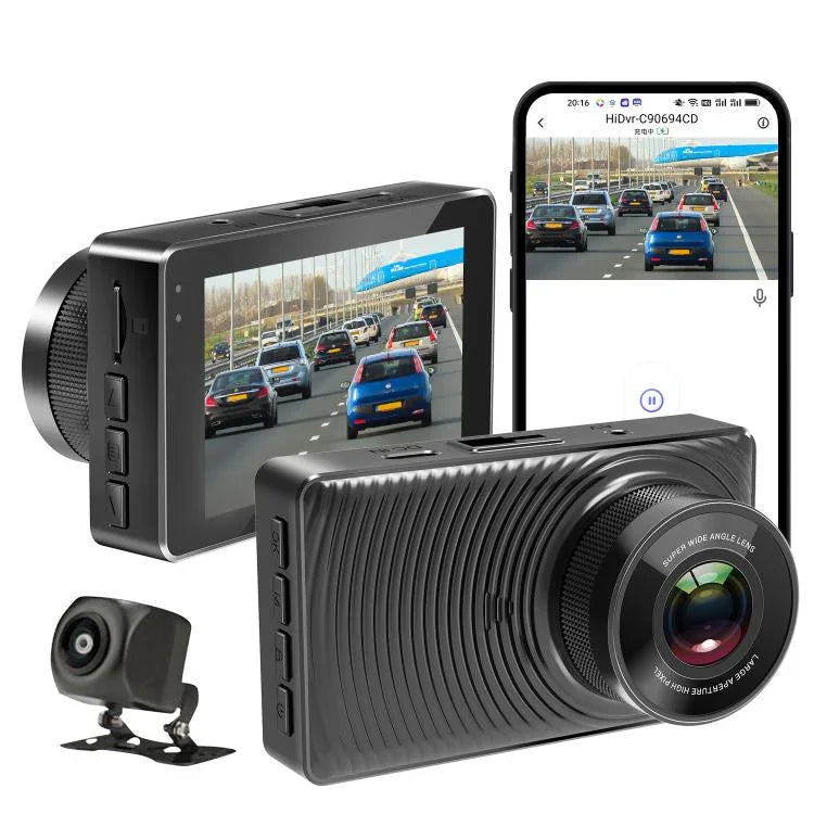 Enregistreur de conduite 4K+1080P double enregistrement avant et arrière, images de recul WIFI