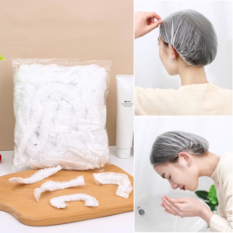 150 pièces / paquet bonnet de douche jetable, imperméable, transparent, 23,5 cm, PE
