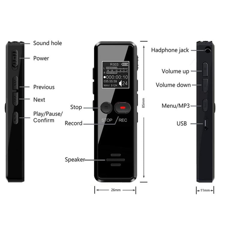 Mini enregistreur HD d'entretien avec écran LCD 0,9 pouce, lecteur MP3 rechargeable USB, 8 Go, 16 Go, 32 Go, 64 Go