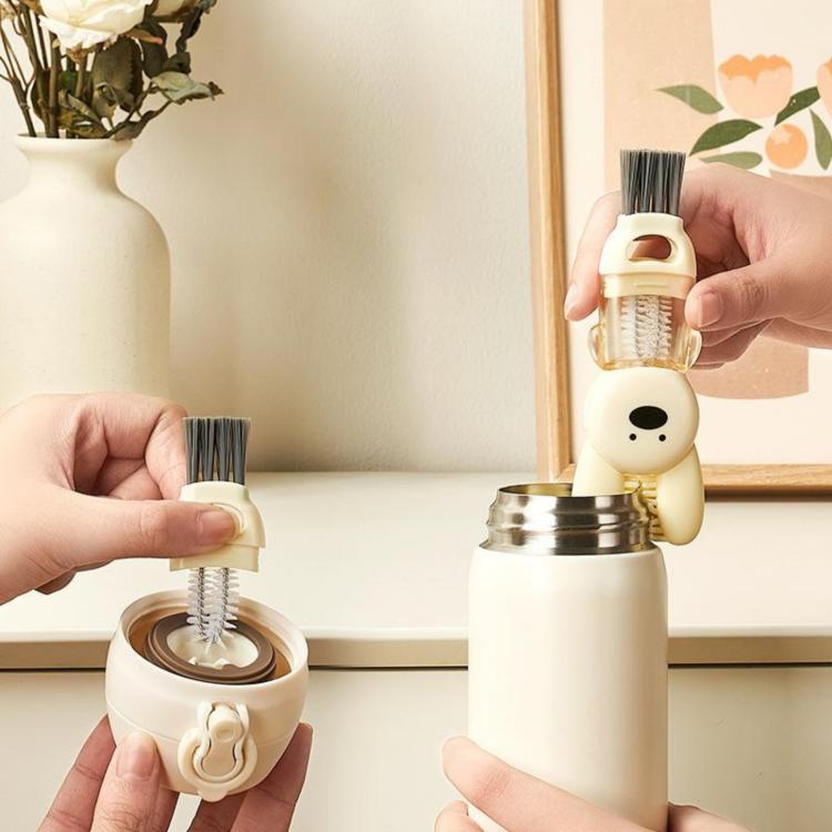 Brosse 3 en 1 pour tasse, lapin, multifonction, fente, bouteille, tasse isotherme, anneau en caoutchouc rainuré, brosse de nettoyage